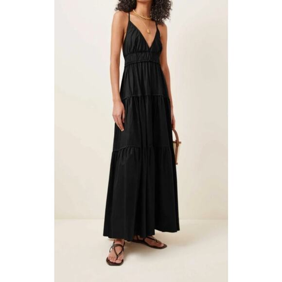 NWT Three Graces London Black 100% Silk Chloe Tiered Maxi Dress Womens 8 / US 4 - Picture 1 of 8